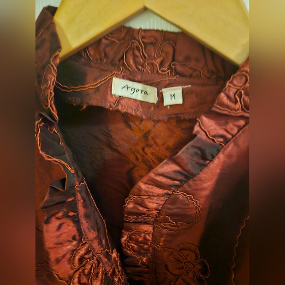 Agora Satin Ruffled Blazer, size Medium - Picture 3 of 7